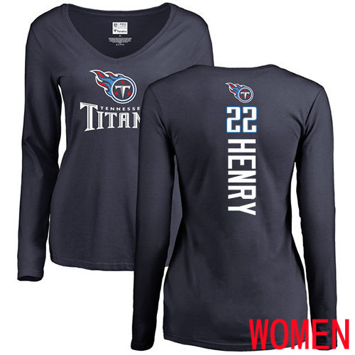 Tennessee Titans Navy Blue Women Derrick Henry Backer NFL Football #22 Long Sleeve T Shirt->tennessee titans->NFL Jersey